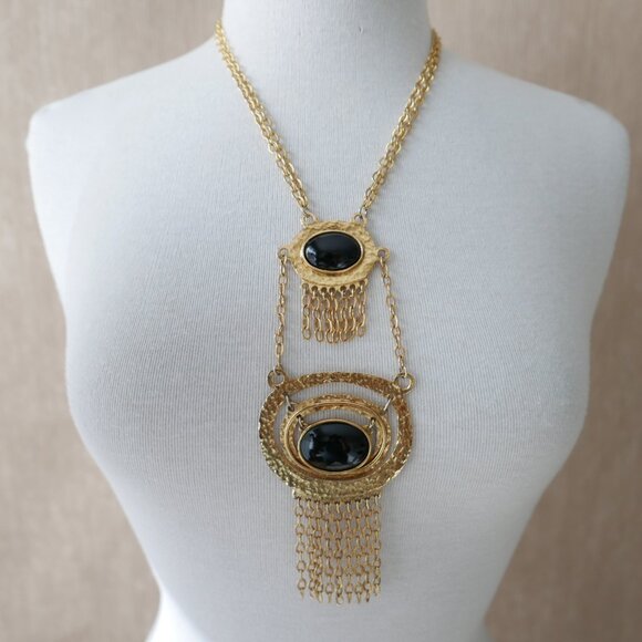 1970s Hammered Gold Statement Necklace - Picture 1 of 8